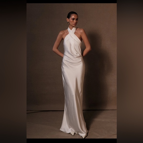 Meshki halter satin gown in white - Picture 1 of 9